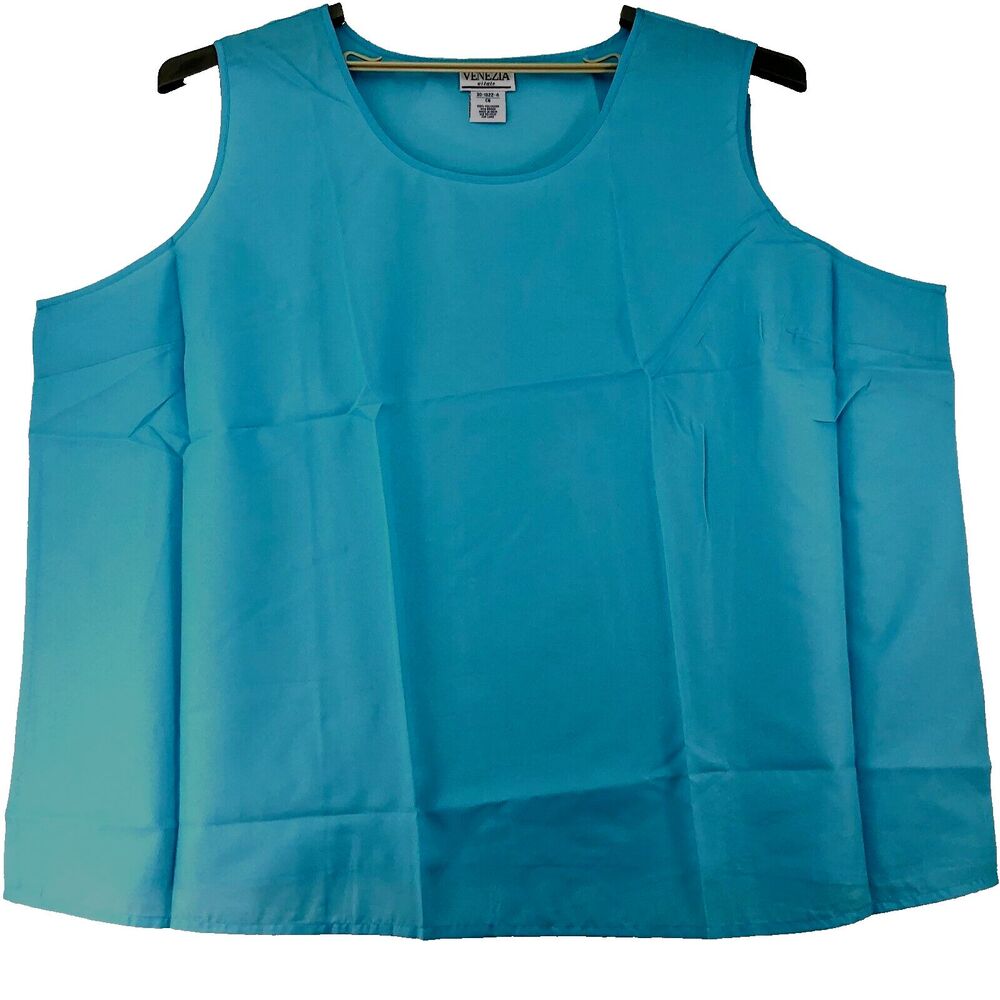 Venezia Top Women's Plus 4X (C6) Aqua Blue Sleeveless Silky NOS Vintage